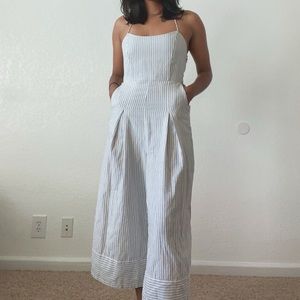 Wide Leg Pinstripe Midi Jumpsuit